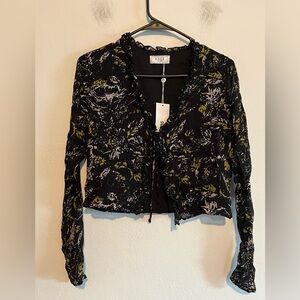 Sage The Label NEW Y2K Inspired Abstract Print Cropped Tie Front Blouse Medium